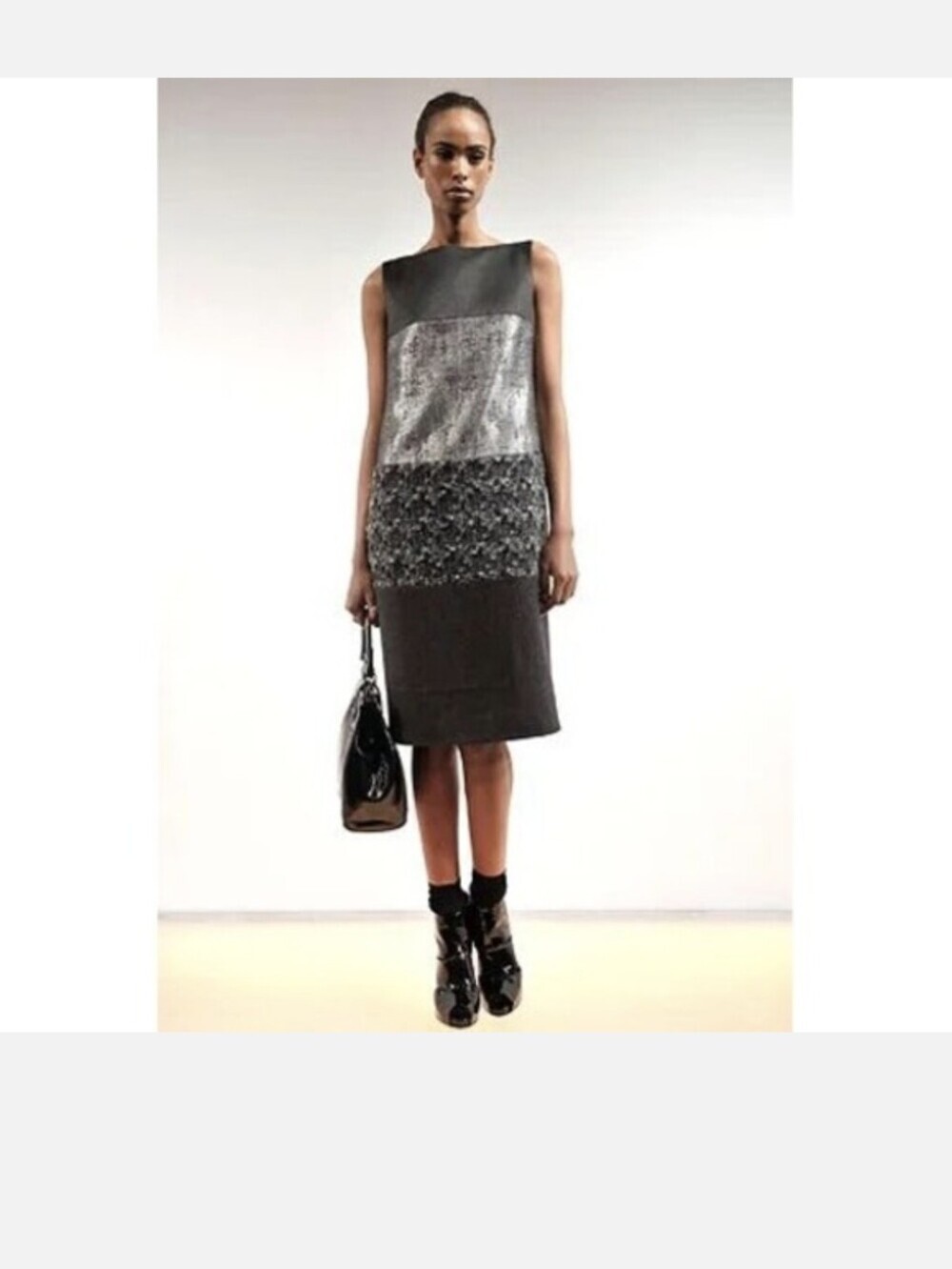 Tory Burch, Wool Sleeveless Black and Silver Textured Sheath Dress, Size Xs